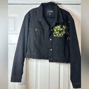Black Denim Jacket with Graphic Print
